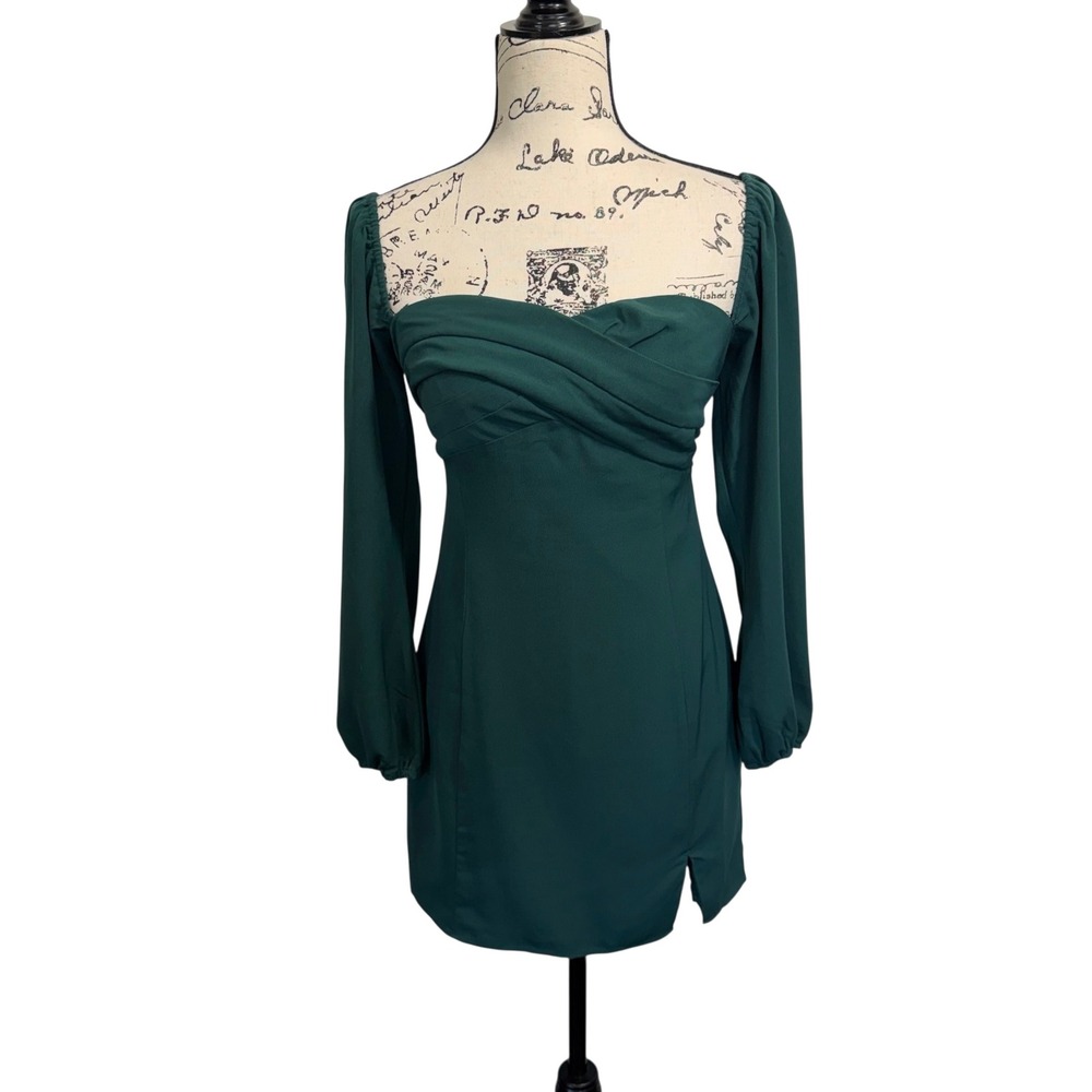 Abercrombie Fitch Square Neck Smocked Bodice Puff Sleeve Mini Dress Green Size S